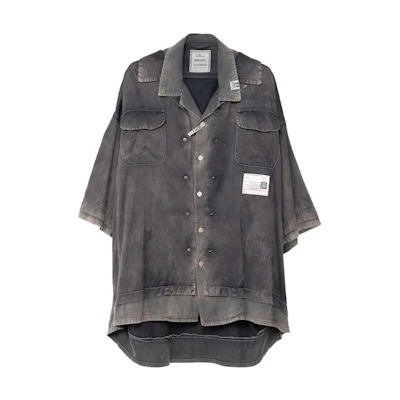 Maison Mihara Yasuhiro Distressed Loose-Fit Short Sleeve Shirt Grey A12SH071-BLACK