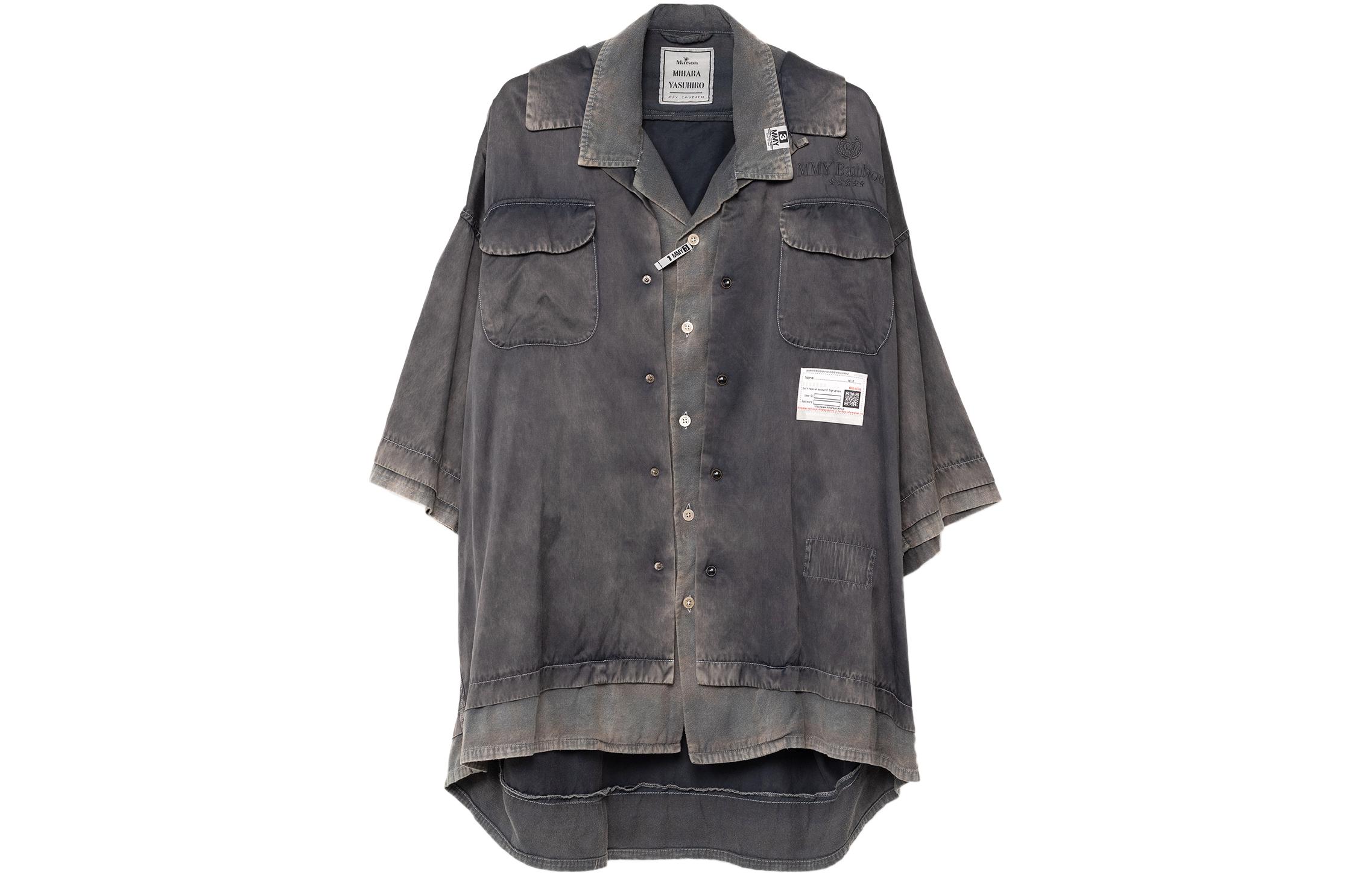 Maison Mihara Yasuhiro  Distressed Loose-Fit Short Sleeve Shirt Grey A12SH071-BLACK 圖 2