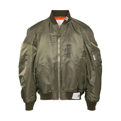 Maison Mihara Yasuhiro Olive Green Logo Padded Crewneck Oversized Jacket. A12BL051-KHAKI