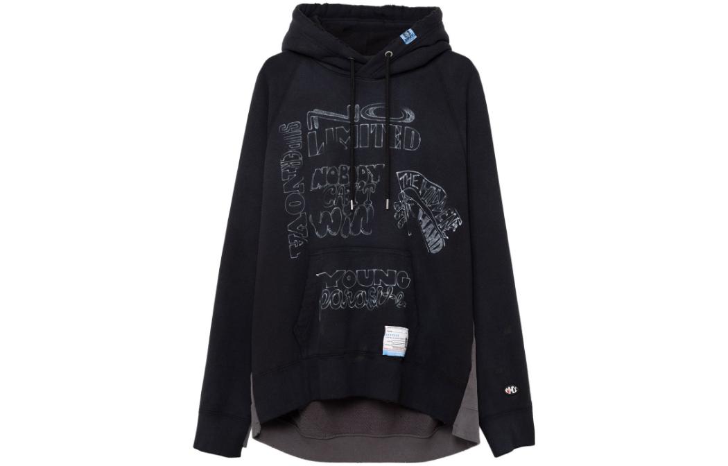 Maison Mihara Yasuhiro Black Hoodie with Logo and Graphic Design A10HD722BLACK