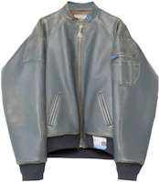Maison Mihara Yasuhiro Blue Gray Raglan Sleeve Zip Jacket Men A11BL011-BLUEGRAY Maison Mihara Yasuhiro Blue Gray Raglan Sleeve Zip Jacket Men A11BL011-BLUEGRAY
