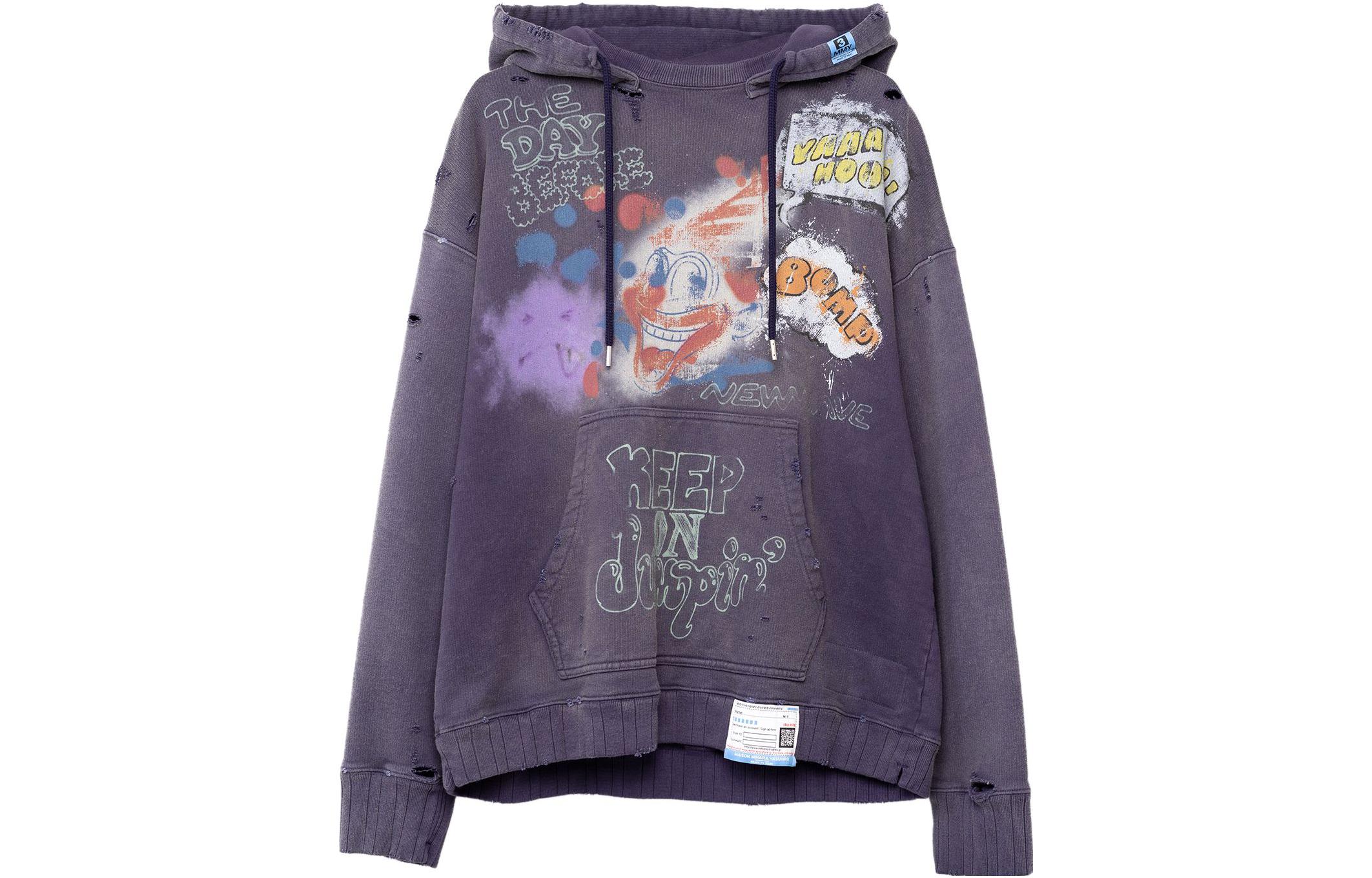 Maison Mihara Yasuhiro FW23 Smiley Hoodie Oversized Pullover Black Vintage Menswear A11HD591-BLACK