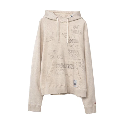 Maison Mihara Yasuhiro FW24 Vintage Print Distressed Zip Hoodie White Mens J13PK721-WHITE
