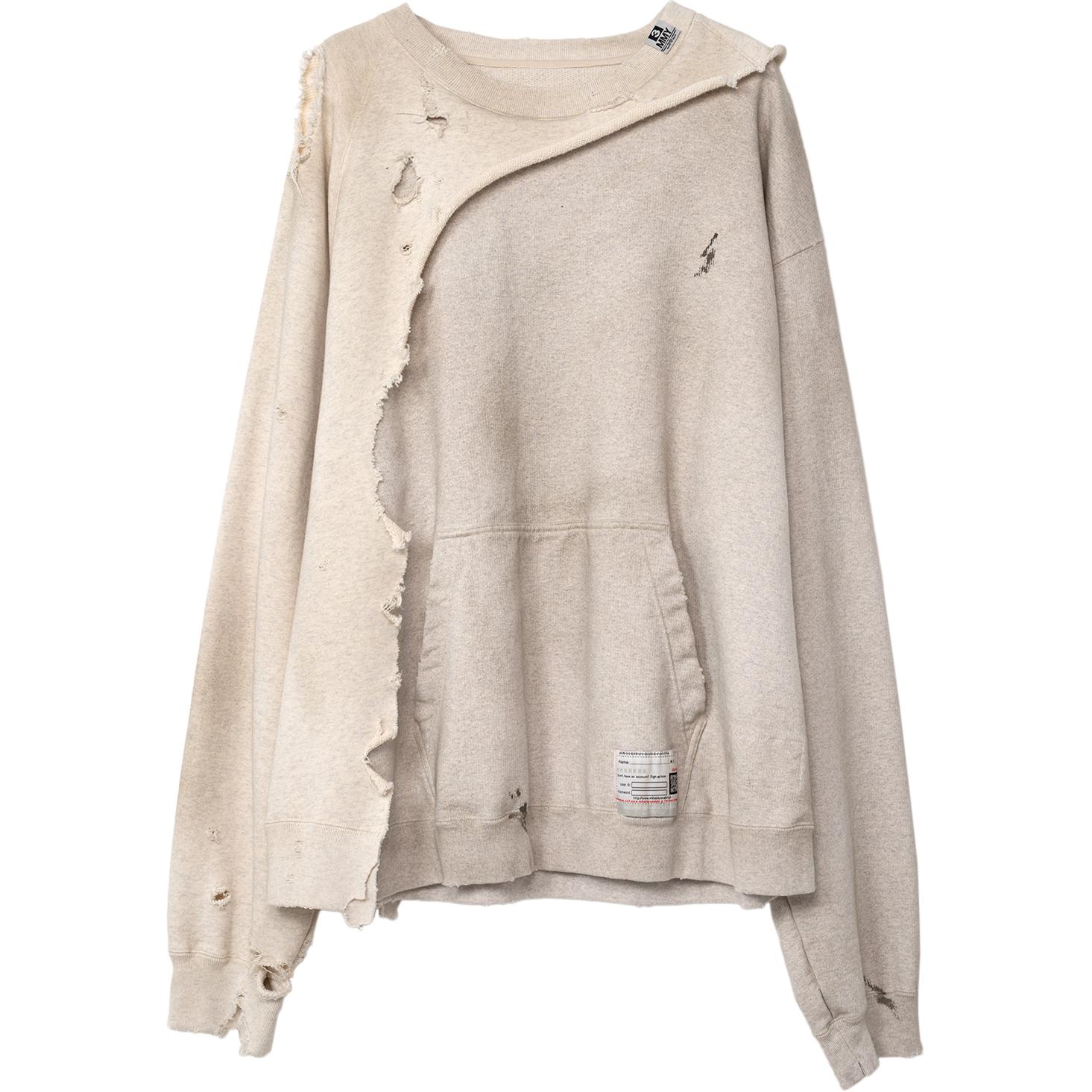 Maison Mihara Yasuhiro FW24 White Multi-Layer Ripped Kangaroo Pocket Hoodie Men A13HD581-WHITE