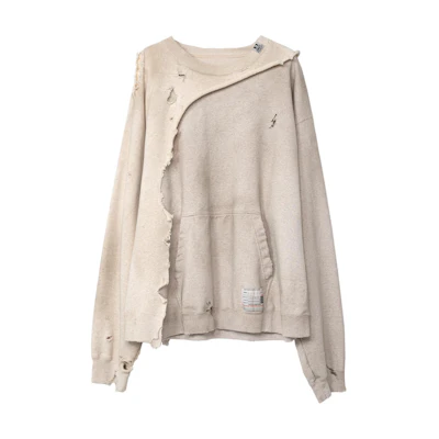 Maison Mihara Yasuhiro FW24 White Multi-Layer Ripped Kangaroo Pocket Hoodie Men A13HD581-WHITE