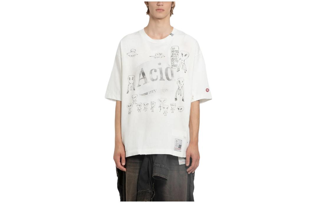Maison Mihara Yasuhiro Letter Print Oversized White Crewneck T-Shirt for Men J12TS552-WHITE 圖 2
