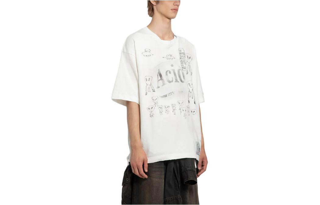 Maison Mihara Yasuhiro Letter Print Oversized White Crewneck T-Shirt for Men J12TS552-WHITE 圖 4