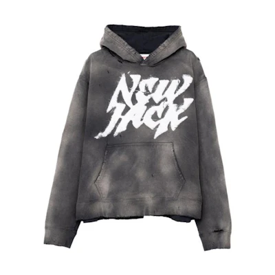Maison Mihara Yasuhiro Mihara Yasuhiro Destroyed Letter Print Hoodie Navy Blue Long Sleeve G11HD040-NAVY