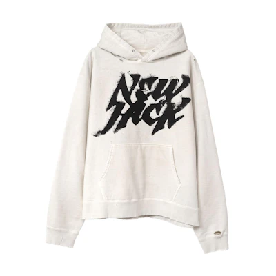 Maison Mihara Yasuhiro Mihara Yasuhiro Destroyed Printed Logo Hoodie Black Unisex Long Sleeve G11HD042-BLACK