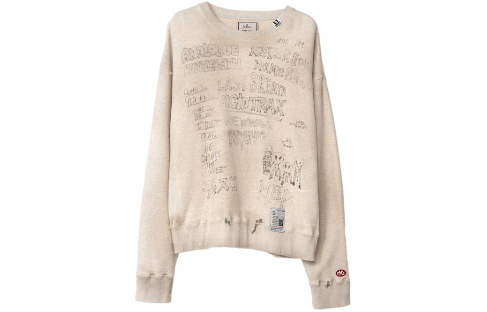 Maison Mihara Yasuhiro Mihara Yasuhiro Distressed Letter Print Pullover Hoodie Light Brown J12HD522-WHITE