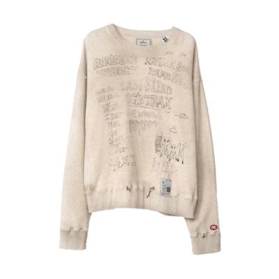Maison Mihara Yasuhiro Mihara Yasuhiro Distressed Letter Print Pullover Hoodie Light Brown J12HD522-WHITE