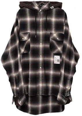 Maison Mihara Yasuhiro 男士黑色格紋連帽修身長袖襯衫 J12SH074-BLACK Buy Maison Mihara Yasuhiro 男士黑色格紋連帽修身長袖襯衫 J12SH074-BLACK