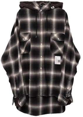 Maison Mihara Yasuhiro 男士黑色格紋連帽修身長袖襯衫 J12SH074-BLACK Order Maison Mihara Yasuhiro 男士黑色格紋連帽修身長袖襯衫 J12SH074-BLACK