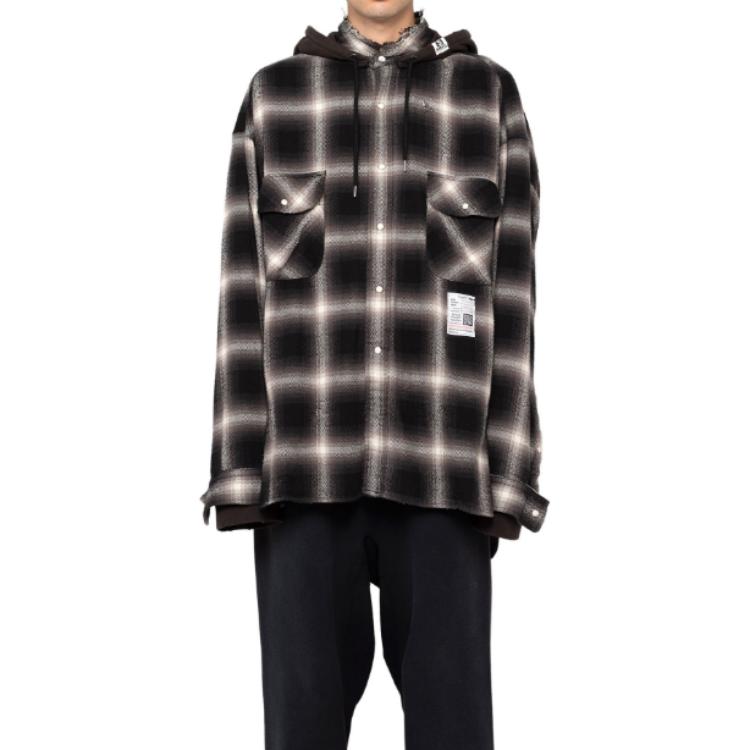 Maison Mihara Yasuhiro Mihara Yasuhiro Plaid Button-Up Hooded Fitted Long-Sleeve Shirt Black Mens. J12SH074-BLACK 圖 4