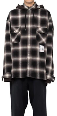 Maison Mihara Yasuhiro 男士黑色格紋連帽修身長袖襯衫 J12SH074-BLACK Shop Maison Mihara Yasuhiro 男士黑色格紋連帽修身長袖襯衫 J12SH074-BLACK