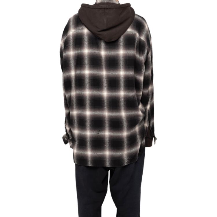Maison Mihara Yasuhiro Mihara Yasuhiro Plaid Button-Up Hooded Fitted Long-Sleeve Shirt Black Mens. J12SH074-BLACK 圖 5