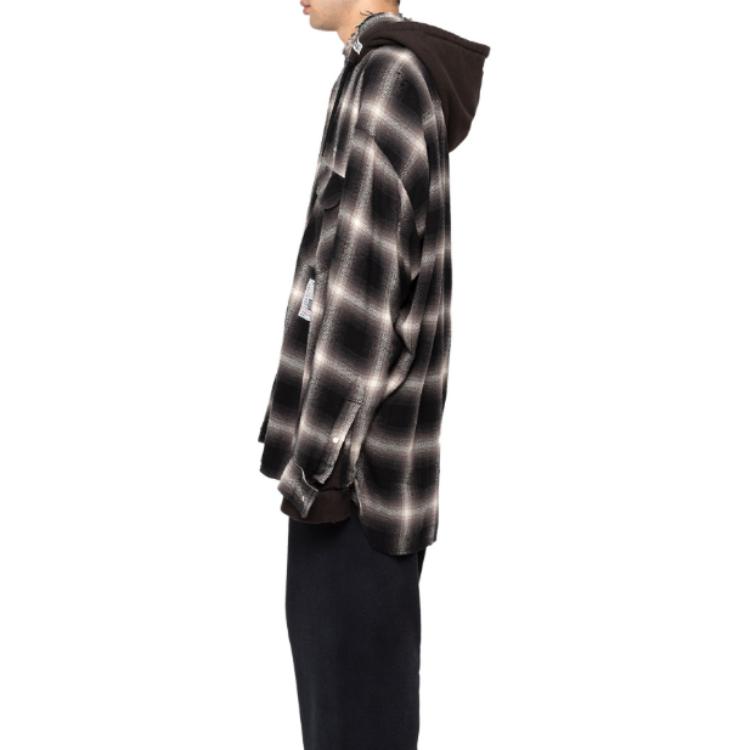 Maison Mihara Yasuhiro Mihara Yasuhiro Plaid Button-Up Hooded Fitted Long-Sleeve Shirt Black Mens. J12SH074-BLACK 圖 6