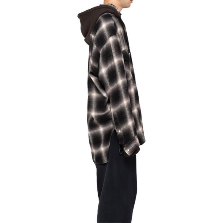Maison Mihara Yasuhiro Mihara Yasuhiro Plaid Button-Up Hooded Fitted Long-Sleeve Shirt Black Mens. J12SH074-BLACK 圖 7