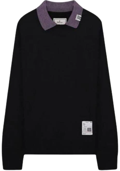 maison-mihara-yasuhiro-solid-color-logo-collared-long-sleeve-sweatshirt-black-j09-po-523-black