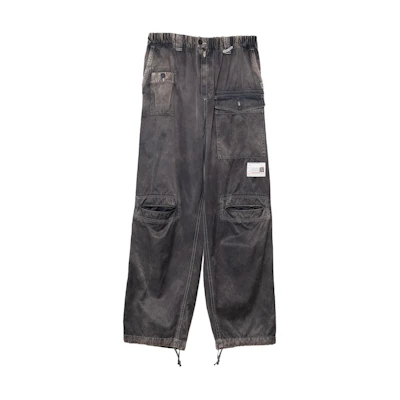 Maison Mihara Yasuhiro SS24 Black Loose Fit Retro Multi-Pocket Cargo Pants. A12PT041-BLACK