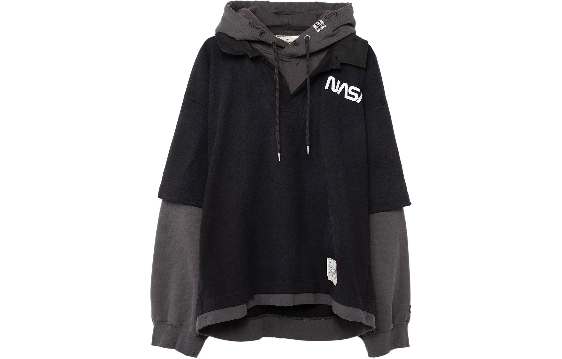 Maison Mihara Yasuhiro SS24 Letter Print Drop Shoulder Black Crewneck Sweatshirt Men A12PO582-BLACK