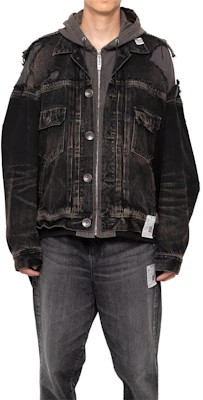 Maison Mihara Yasuhiro SS24 男裝黑色拼接寬鬆拉鍊丹寧外套 J12BL021-BLACK Shop Maison Mihara Yasuhiro SS24 男裝黑色拼接寬鬆拉鍊丹寧外套 J12BL021-BLACK