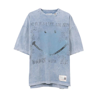 Maison Mihara Yasuhiro SS25 Smile Logo Print Oversized Blue T-Shirt Men. A14TS622-BLUE