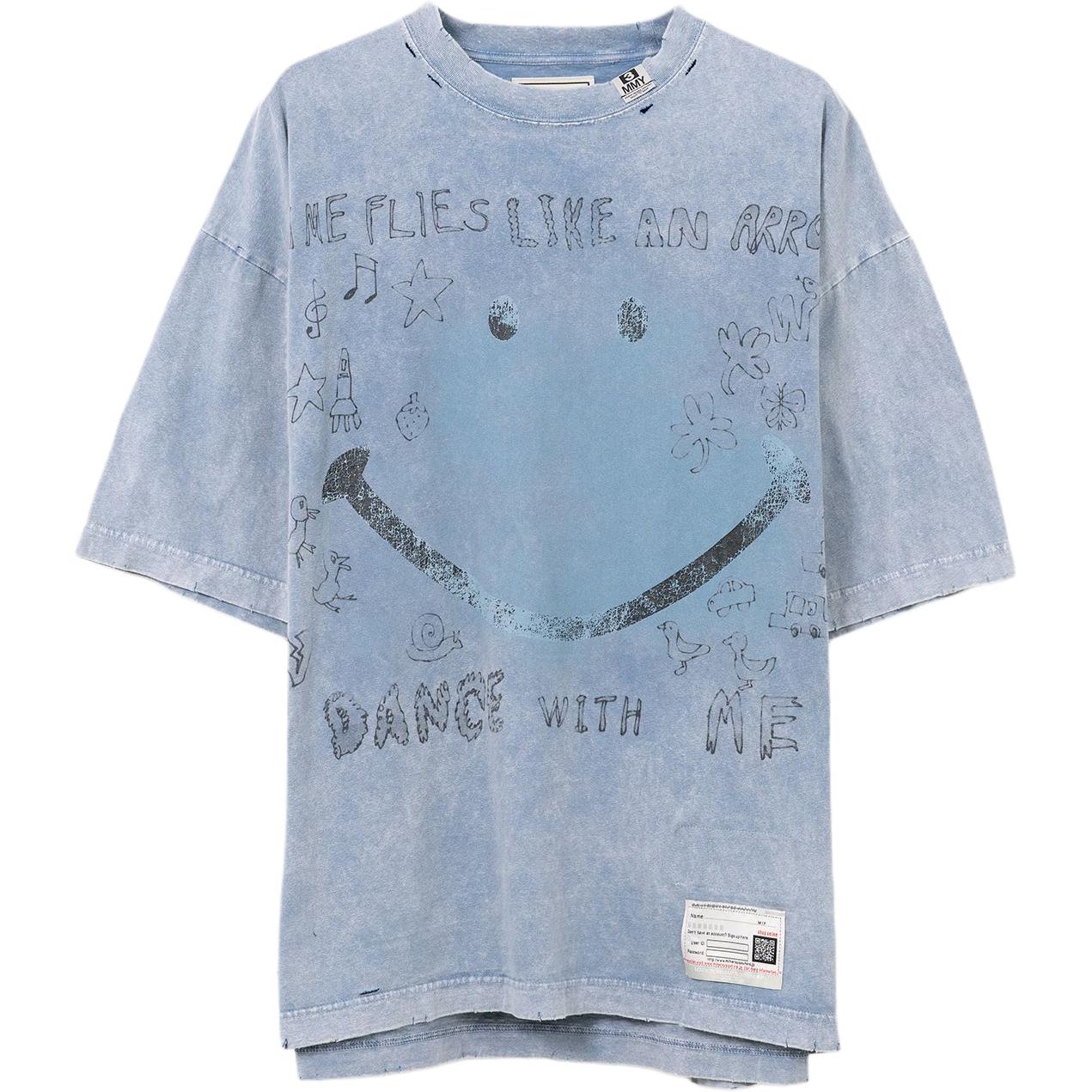 Maison Mihara Yasuhiro SS25 Smile Logo Print Oversized Blue T-Shirt Men. A14TS622-BLUE 圖 2