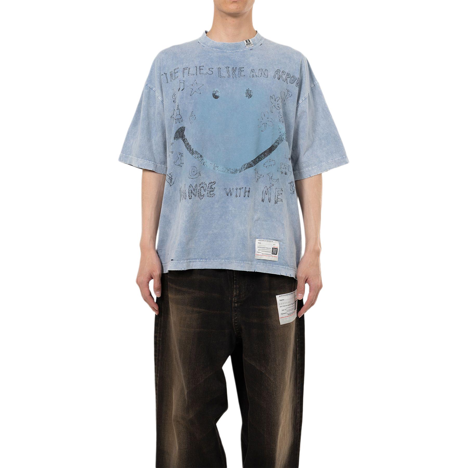 Maison Mihara Yasuhiro SS25 Smile Logo Print Oversized Blue T-Shirt Men. A14TS622-BLUE 圖 4