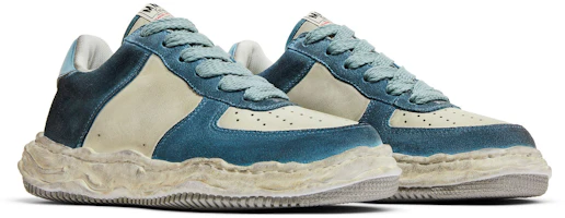 Cheap Maison Mihara Yasuhiro Wayne OG Suola Bassa in Pelle ''Blu Bianco'' Distressed A10FW710BLUEWHITE