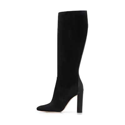 Manolo Blahnik Suede Knee-High Chunky Boots 'Black'