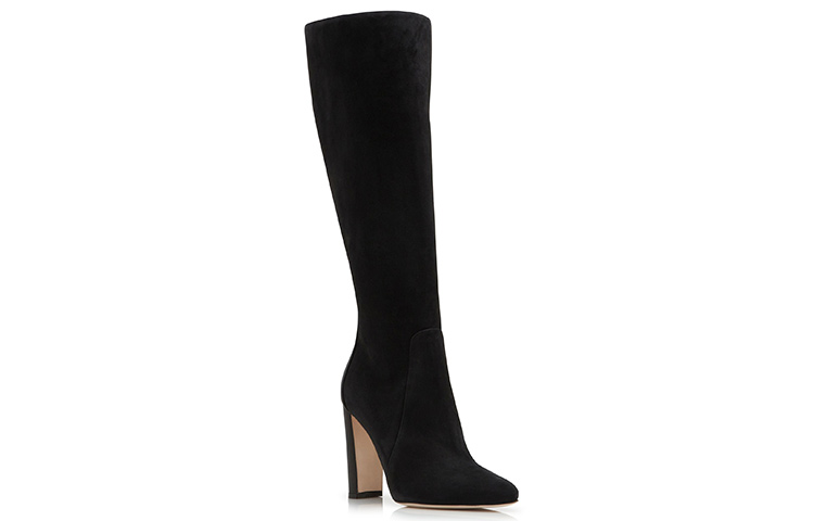 Order MANOLO BLAHNIK 時尚簡約麂皮及膝粗跟高筒靴 黑色
