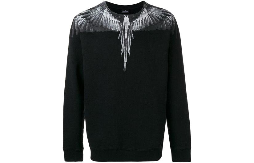 Order Marcelo Burlon 黑色羽毛印花絨面連帽運動衫 CMBA009F185060621006