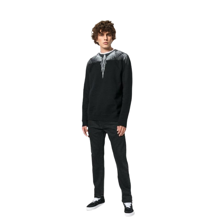 Lookbook Marcelo Burlon 黑色羽毛印花絨面連帽運動衫 CMBA009F185060621006