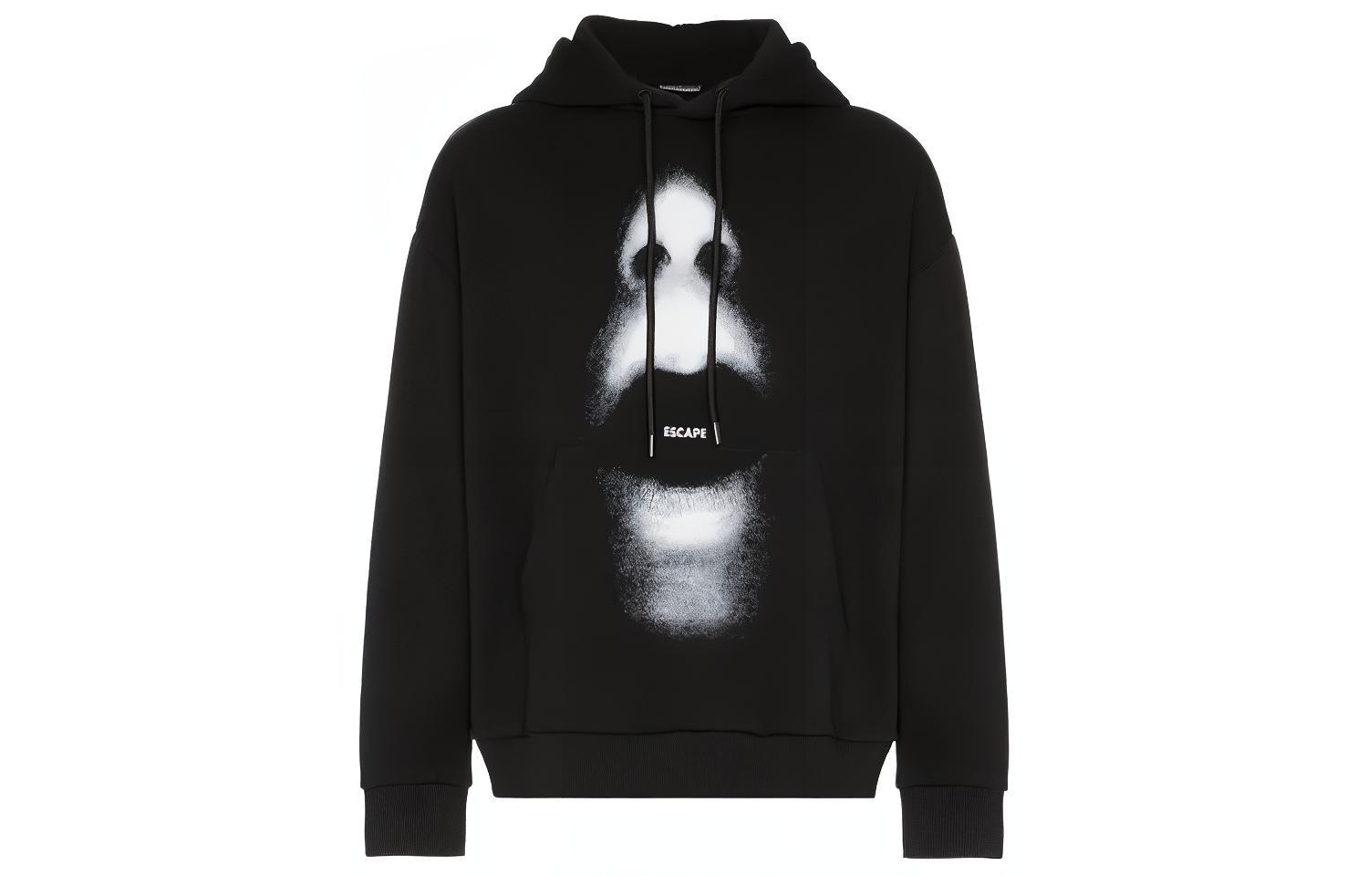 Order Marcelo Burlon Hoodie Hitam dengan Rekaan Cetakan Mulut. CMBB064E196300231006