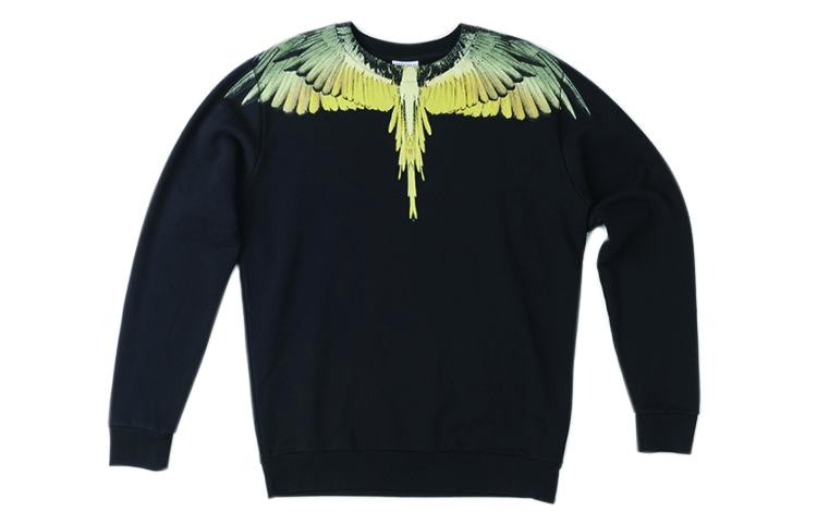Order Marcelo Burlon 黑色长袖T恤 黄翅膀设计 CMBA009F20FLE0011016