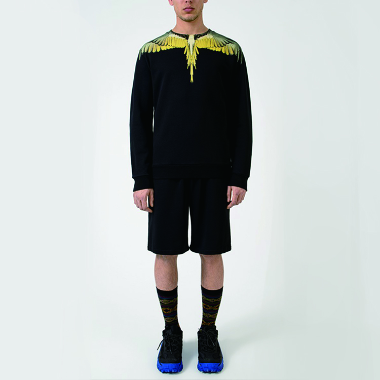 Shop Marcelo Burlon 黑色长袖T恤 黄翅膀设计 CMBA009F20FLE0011016