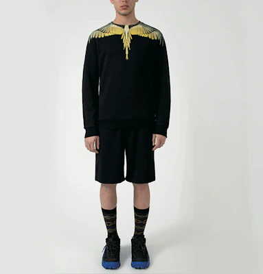 Marcelo Burlon 黑色长袖T恤 黄翅膀设计 CMBA009F20FLE0011016 Shop Marcelo Burlon 黑色长袖T恤 黄翅膀设计 CMBA009F20FLE0011016