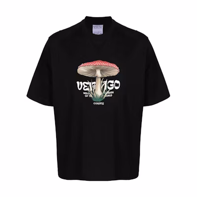 Marcelo Burlon Black Oversized T-Shirt with Mushroom Letter Print Design CMAA054S23JER0051001