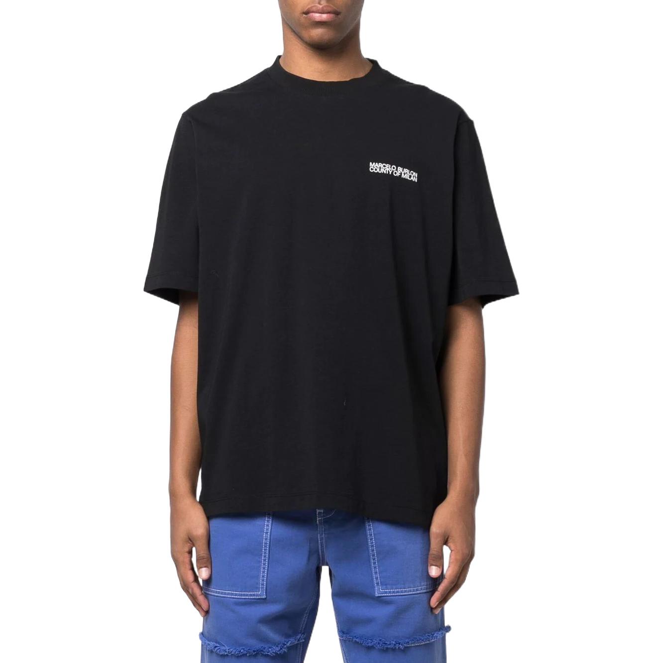 Lookbook Camiseta Negra de Manga Corta con Estampado Marcelo Burlon. CMAA054C99JER0011001