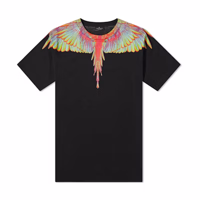 Marcelo Burlon Black T-Shirt with Fluorescent Wing Print. CMAA018R20JER0081040