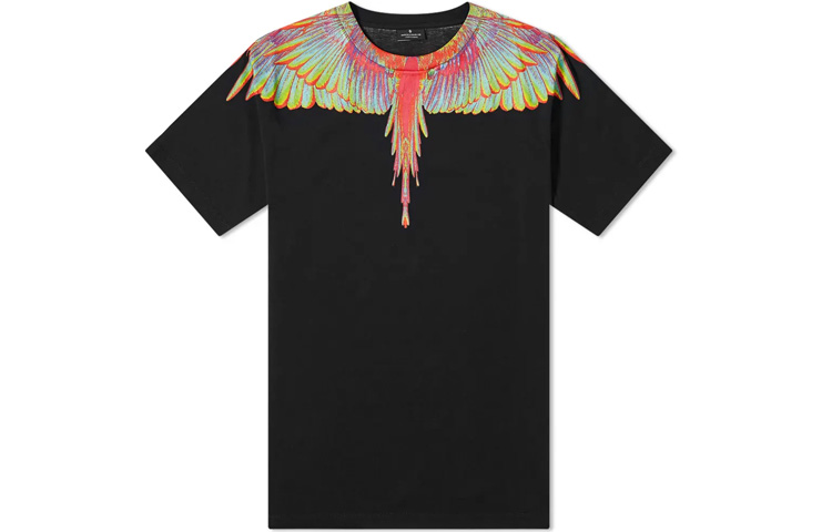 Order Camiseta Marcelo Burlon Negra con Estampado de Alas Fluorescentes. CMAA018R20JER0081040
