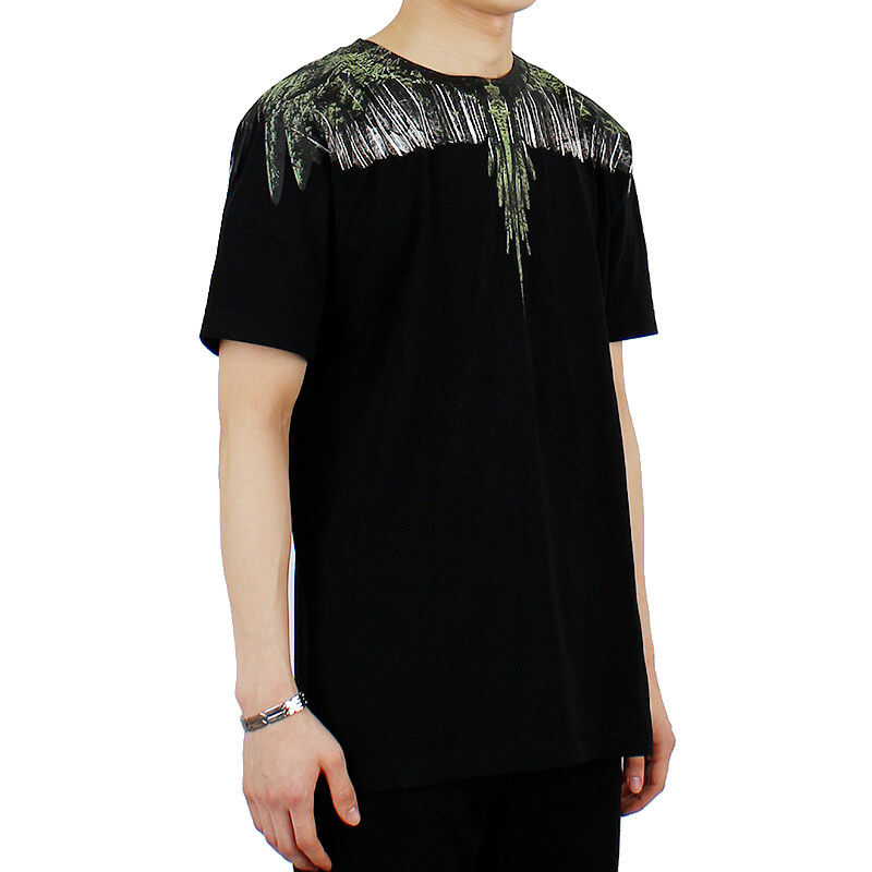 Details for Marcelo Burlon Camiseta Negra con Diseño de Alas. CMAA018R20JER0191055