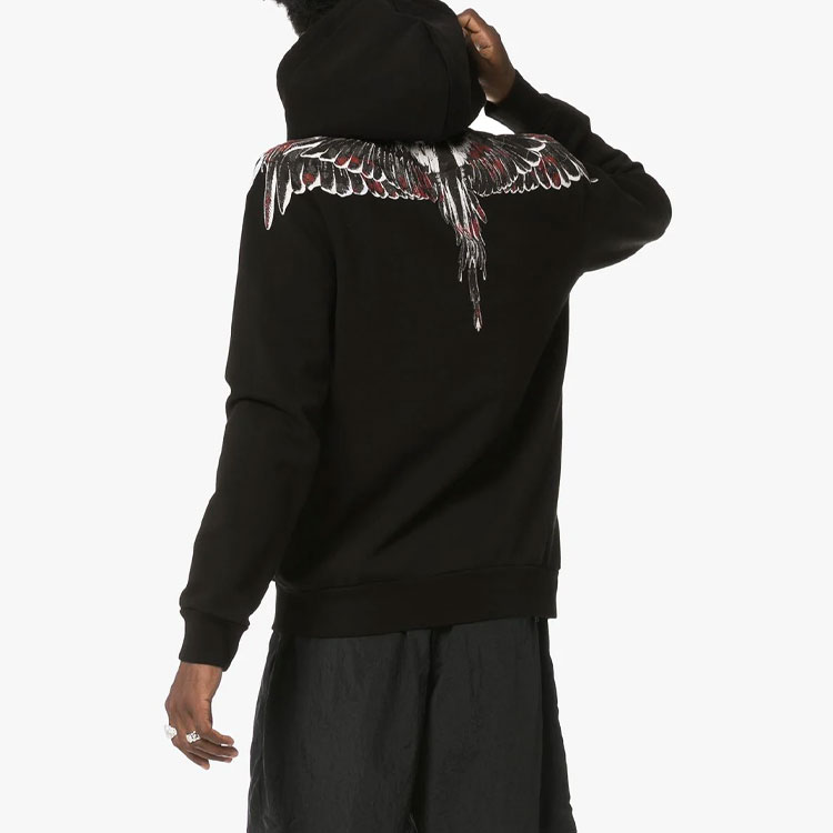 Shop 马塞洛·伯龙 黑色翅膀印花连帽衫 CMBB007E196300081088