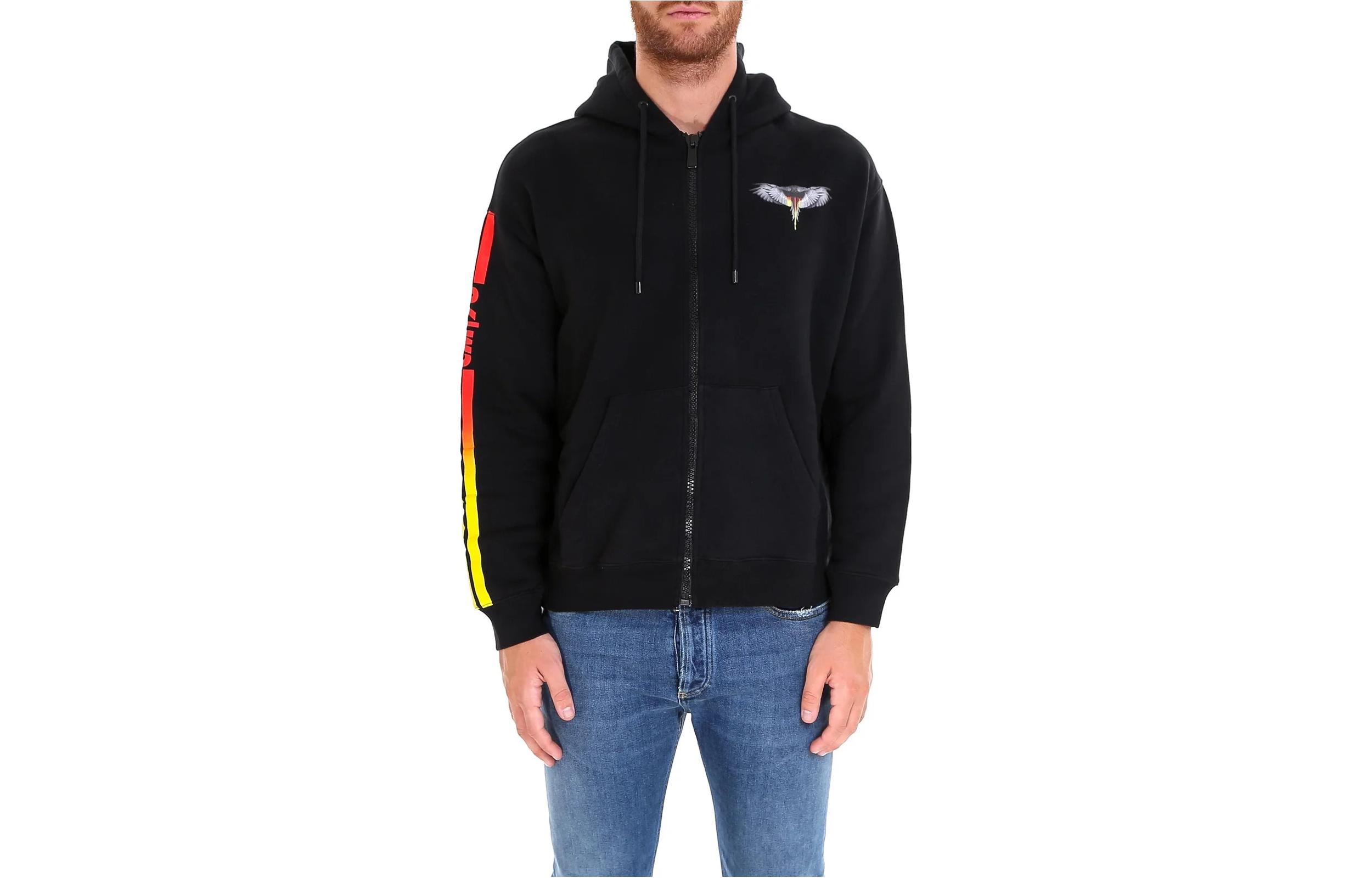 Marcelo Burlon  Black Zip-Up Hoodie Jacket with Animal Print CMBE002-F18506063
