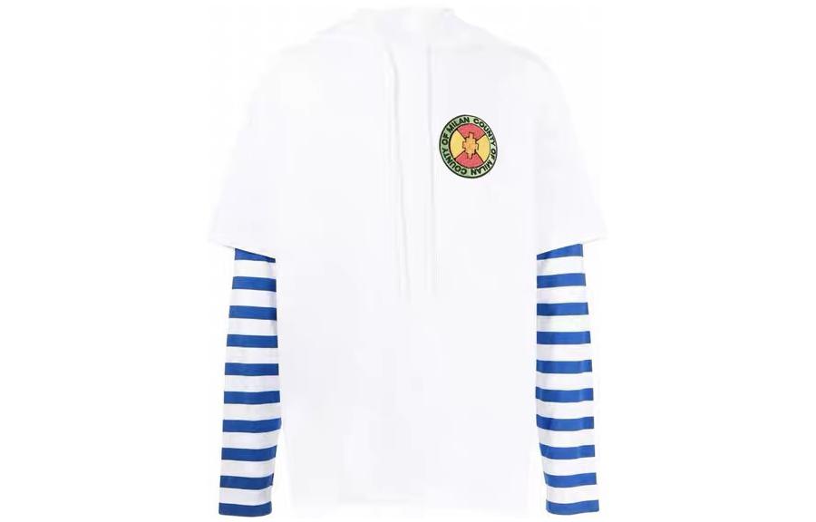 Marcelo Burlon  White Loose Fit Hoodie with Striped Drawstring Design. CMAB044S22JER0030130