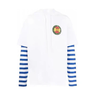 Marcelo Burlon White Loose Fit Hoodie with Striped Drawstring Design. CMAB044S22JER0030130