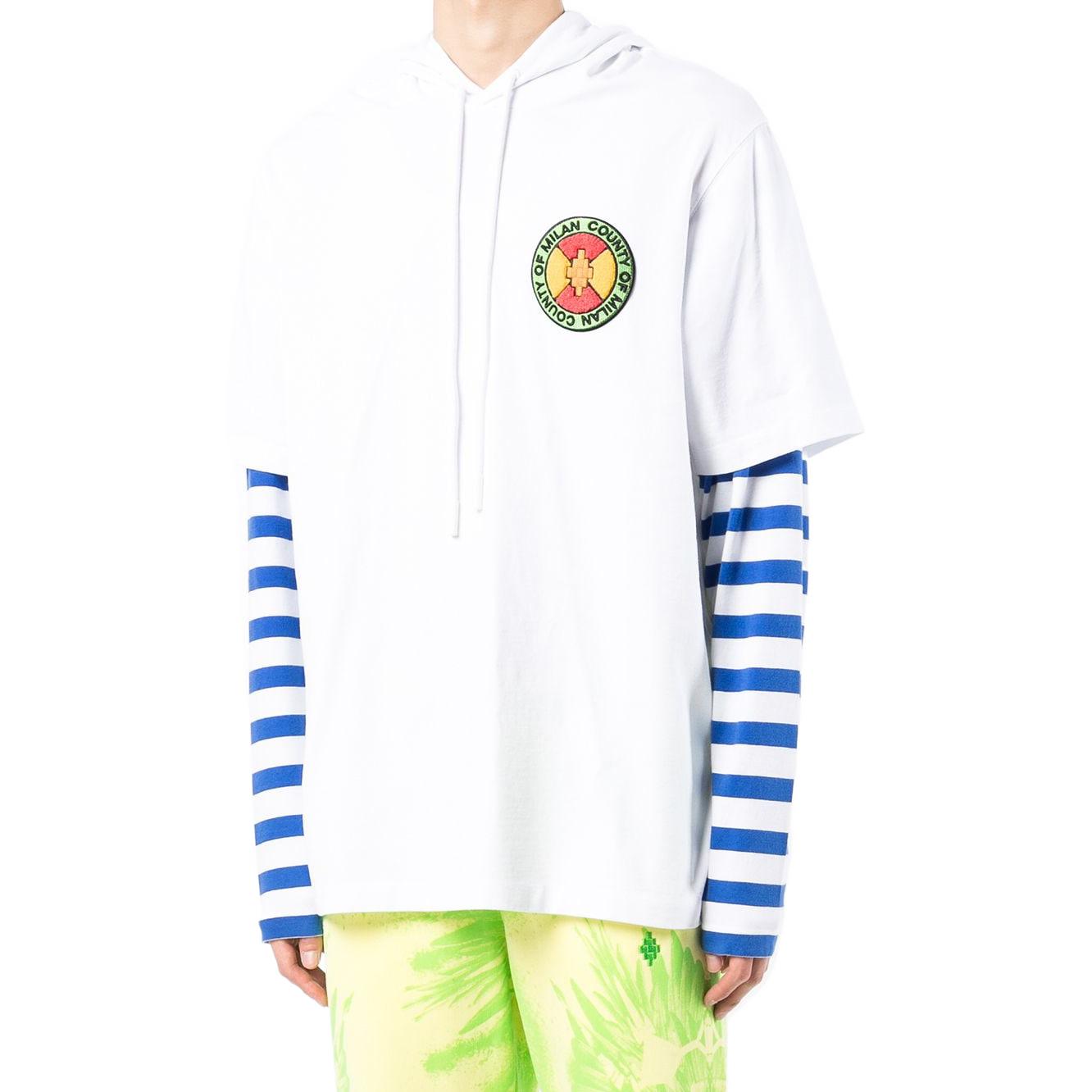 Shop Marcelo Burlon Hoodie Putih Longgar dengan Rekaan Tali Serut Berjalur. CMAB044S22JER0030130