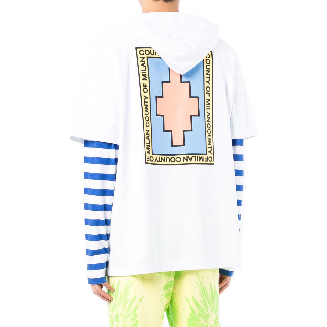 Purchase Marcelo Burlon Hoodie Putih Longgar dengan Rekaan Tali Serut Berjalur. CMAB044S22JER0030130