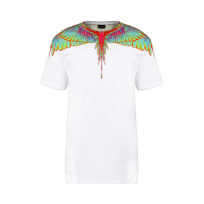 Marcelo Burlon White T-Shirt with Fluorescent Pink Wing Print. CMAA018R20JER0080140